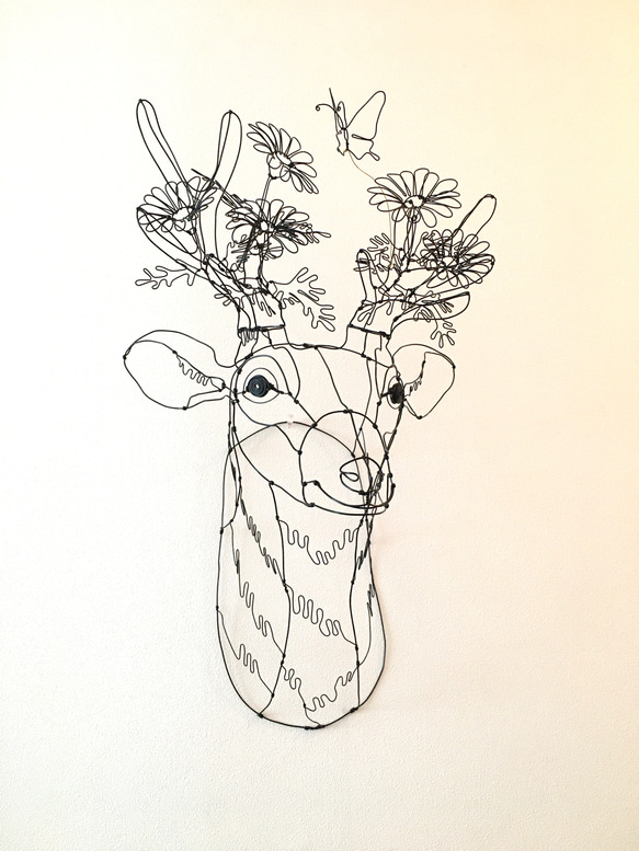 ワイヤーアート　ワイヤークラフト  鹿flower マーガレットシカ【受注制作】 3枚目の画像