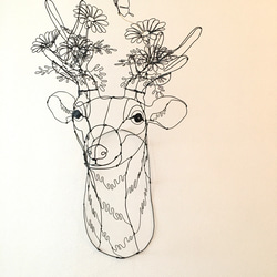 ワイヤーアート　ワイヤークラフト  鹿flower マーガレットシカ【受注制作】 2枚目の画像