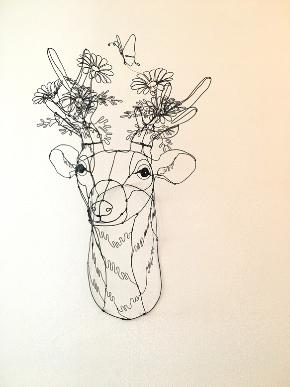 ワイヤーアート　ワイヤークラフト  鹿flower マーガレットシカ【受注制作】 2枚目の画像