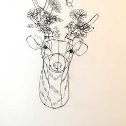 ワイヤーアート　ワイヤークラフト  鹿flower マーガレットシカ【受注制作】 4枚目の画像