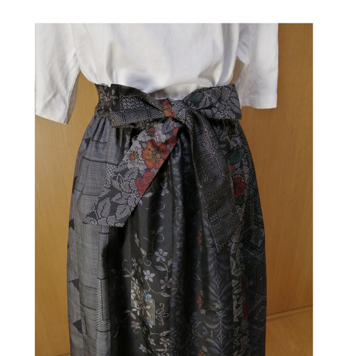 SOLD 着物リメイク ギャザースカート 大島紬 ロングスカート