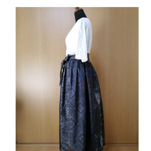 938　着物リメイク☆大島紬ロングギャザースカート+ガウチョパンツ＆トートバッグ