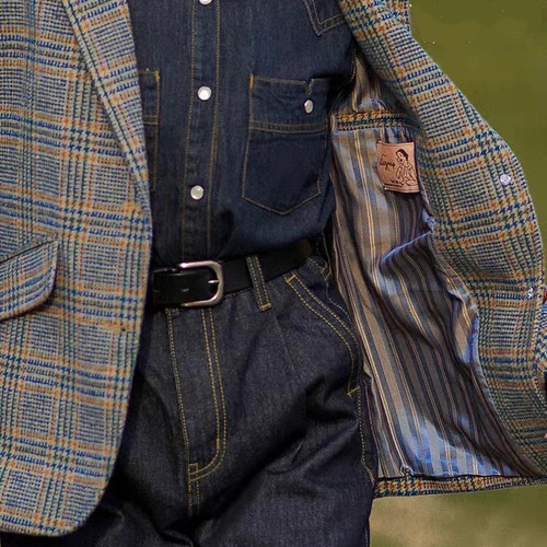 英国スタイルツイードチェック柄 ウール混ジャケット ポケット付き【春