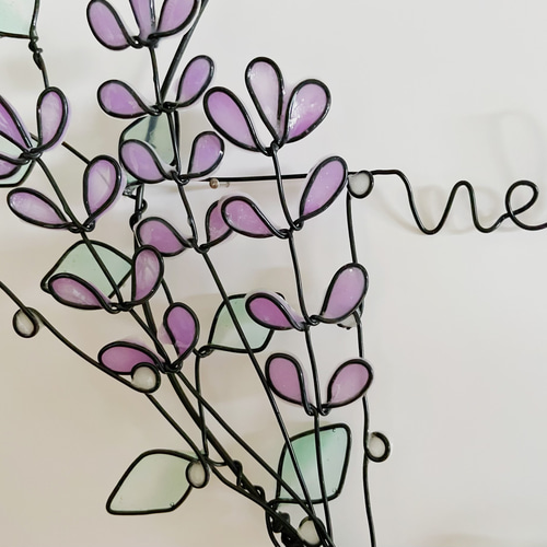 まさページ ラベンダー色の藤の花の壁飾り　ワイヤークラフト　ワイヤーアート まさ様専用ページ ラベンダー色の藤の花の壁飾り ワイヤー