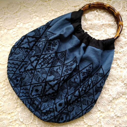 バンブー持ち手のバッグ*mina perhonenのファブリックを使って  