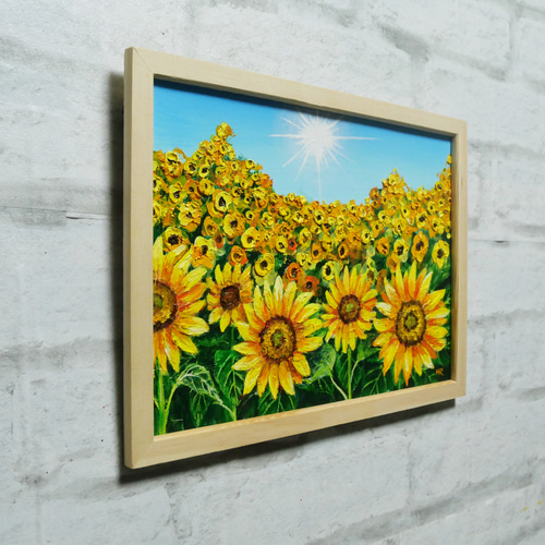 油絵 油彩 油彩画 絵 絵画 【太陽とひまわり畑】 絵画 HR 通販