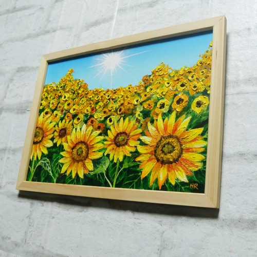 油絵 油彩 油彩画 絵 絵画 【太陽とひまわり畑】 絵画 HR 通販