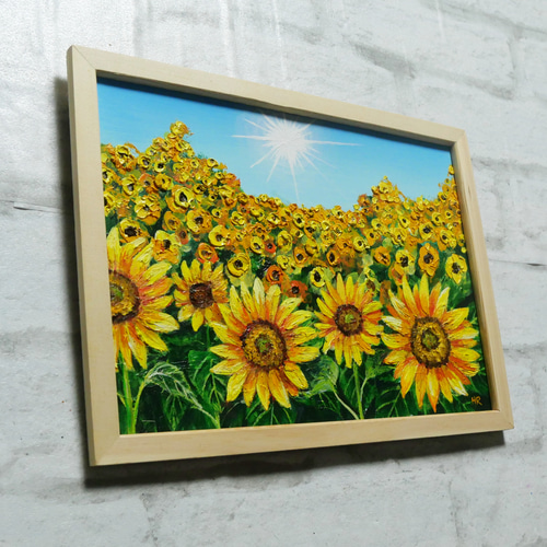 油絵 油彩 油彩画 絵 絵画 【太陽とひまわり畑】 絵画 HR 通販