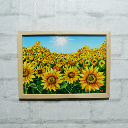 油絵 油彩 油彩画 絵 絵画 【太陽とひまわり畑】 絵画 HR 通販