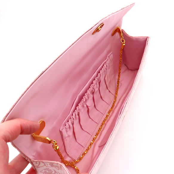 新柄　京の錦織　光峯錦織工房　古代の紋様を楽しむ　フェニックス　ピンク　クラッチバッグ 5枚目の画像