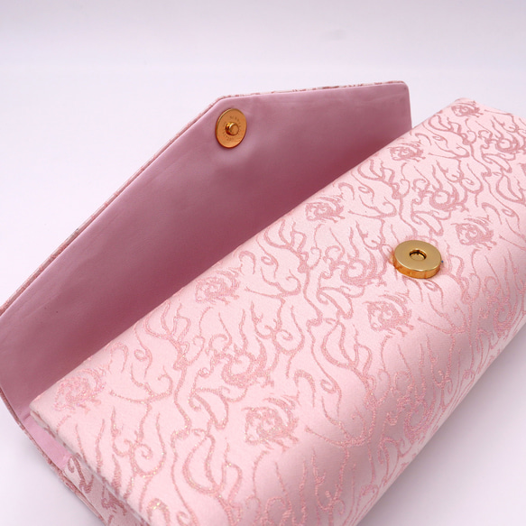 新柄　京の錦織　光峯錦織工房　古代の紋様を楽しむ　フェニックス　ピンク　クラッチバッグ 7枚目の画像