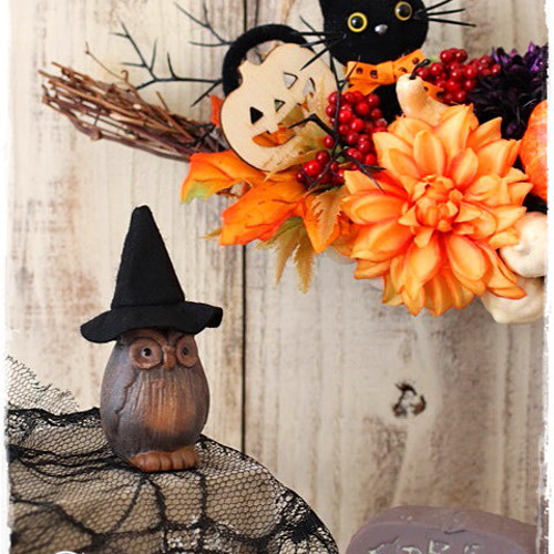 ハロウィンリース　フラワーリース　黒猫さん　ハンドメイド ハロウィン 3つセット リース ハンドメイド 黒猫 クロネコ
