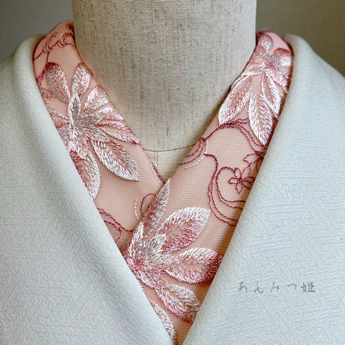 洗える刺繍半衿 薄紅グラデーション【ラスト】 和装小物（帯・半襟 