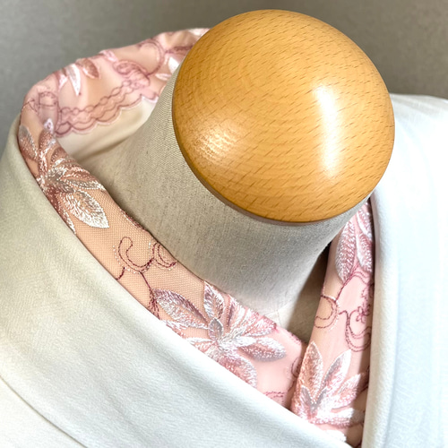 洗える刺繍半衿 薄紅グラデーション【ラスト】 和装小物（帯・半襟 