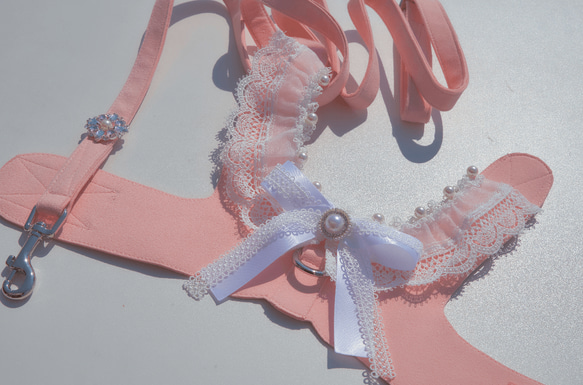 Lace Collar Harness + Leash (Flower Petal Pink) 6枚目の画像