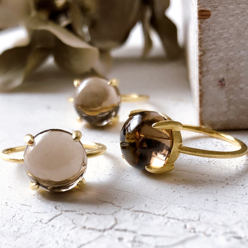 ♠️ 宝石質スモーキークォーツsilver925製リング18kgp 10mm 9号/11号