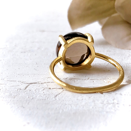 ♠️ 宝石質スモーキークォーツsilver925製リング18kgp 10mm 9号/11号