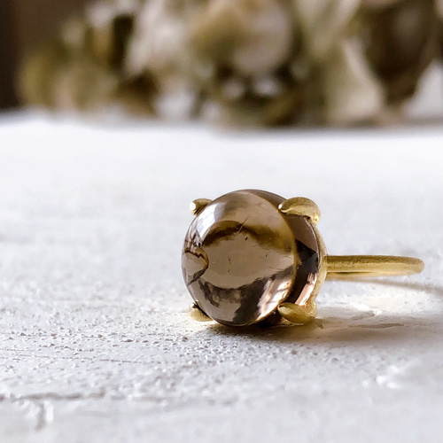 ♠️ 宝石質スモーキークォーツsilver925製リング18kgp 10mm 9号/11号