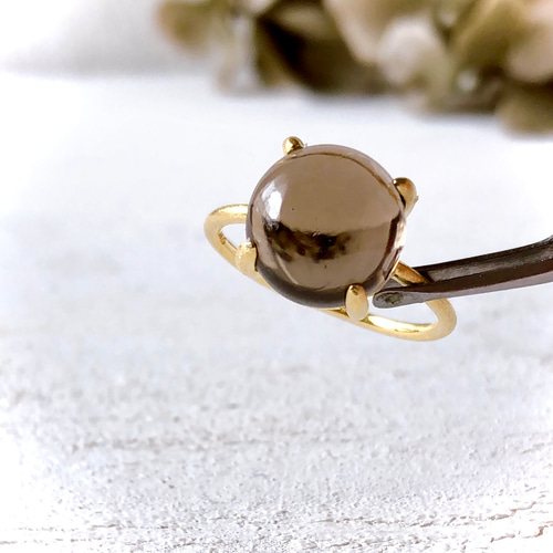 ♠️ 宝石質スモーキークォーツsilver925製リング18kgp 10mm 9号/11号