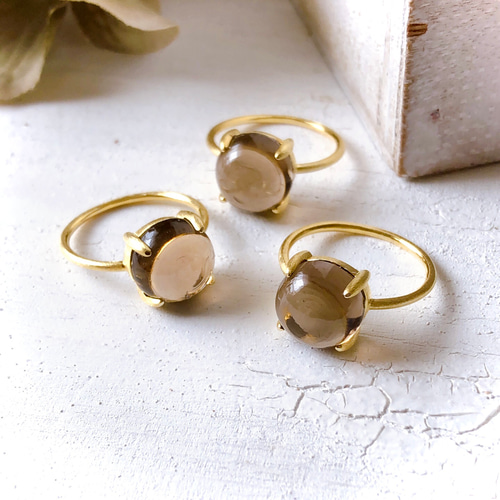 ♠️ 宝石質スモーキークォーツsilver925製リング18kgp 10mm 9号/11号