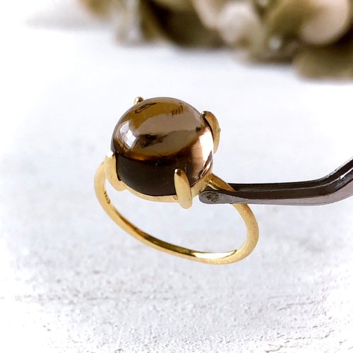 ♠️ 宝石質スモーキークォーツsilver925製リング18kgp 10mm 9号/11号