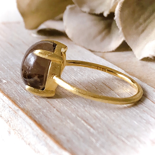 ♠️ 宝石質スモーキークォーツsilver925製リング18kgp 10mm 9号/11号