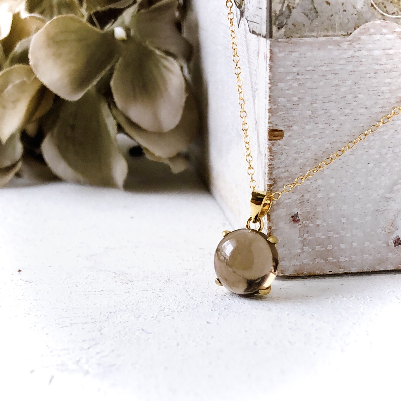 ♠️スモーキークォーツ14kgf製ネックレス 約40cm 天然石10mm