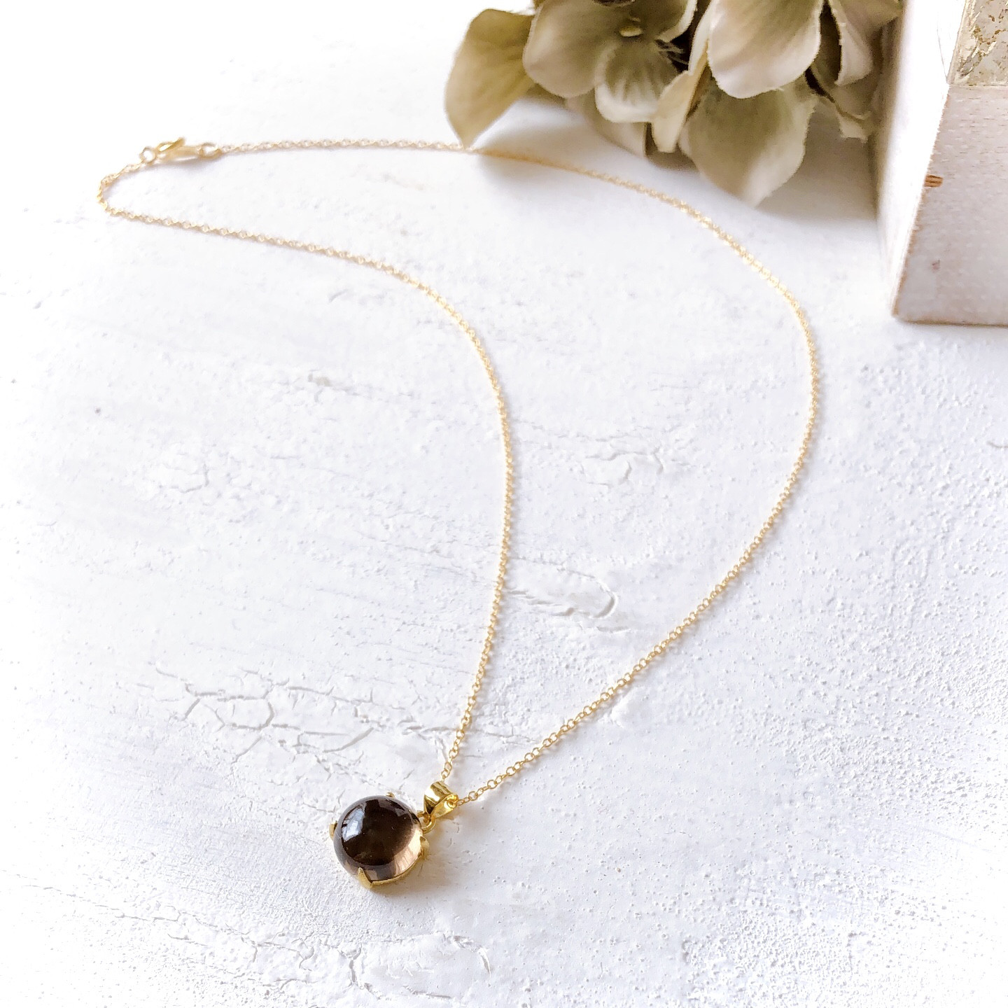 ♠️スモーキークォーツ14kgf製ネックレス 約40cm 天然石10mm