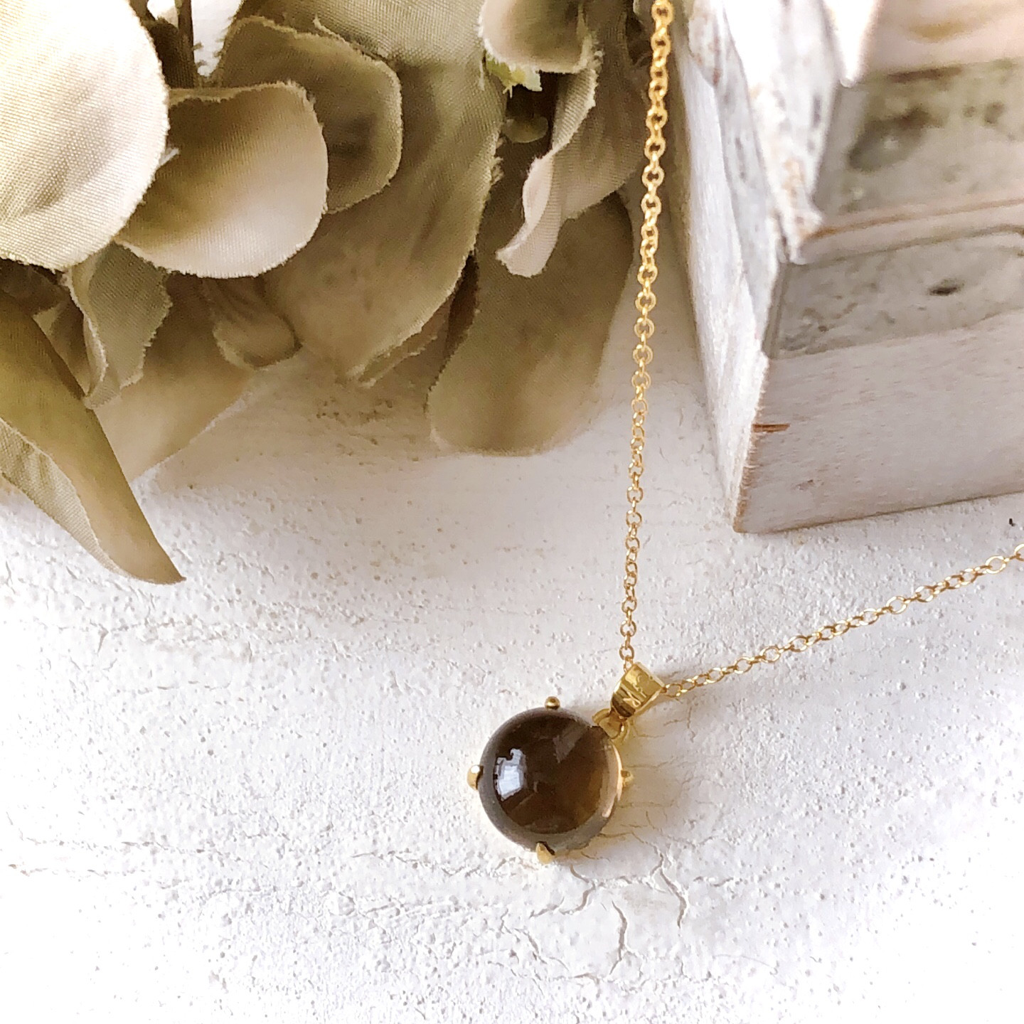 ♠️スモーキークォーツ14kgf製ネックレス 約40cm 天然石10mm