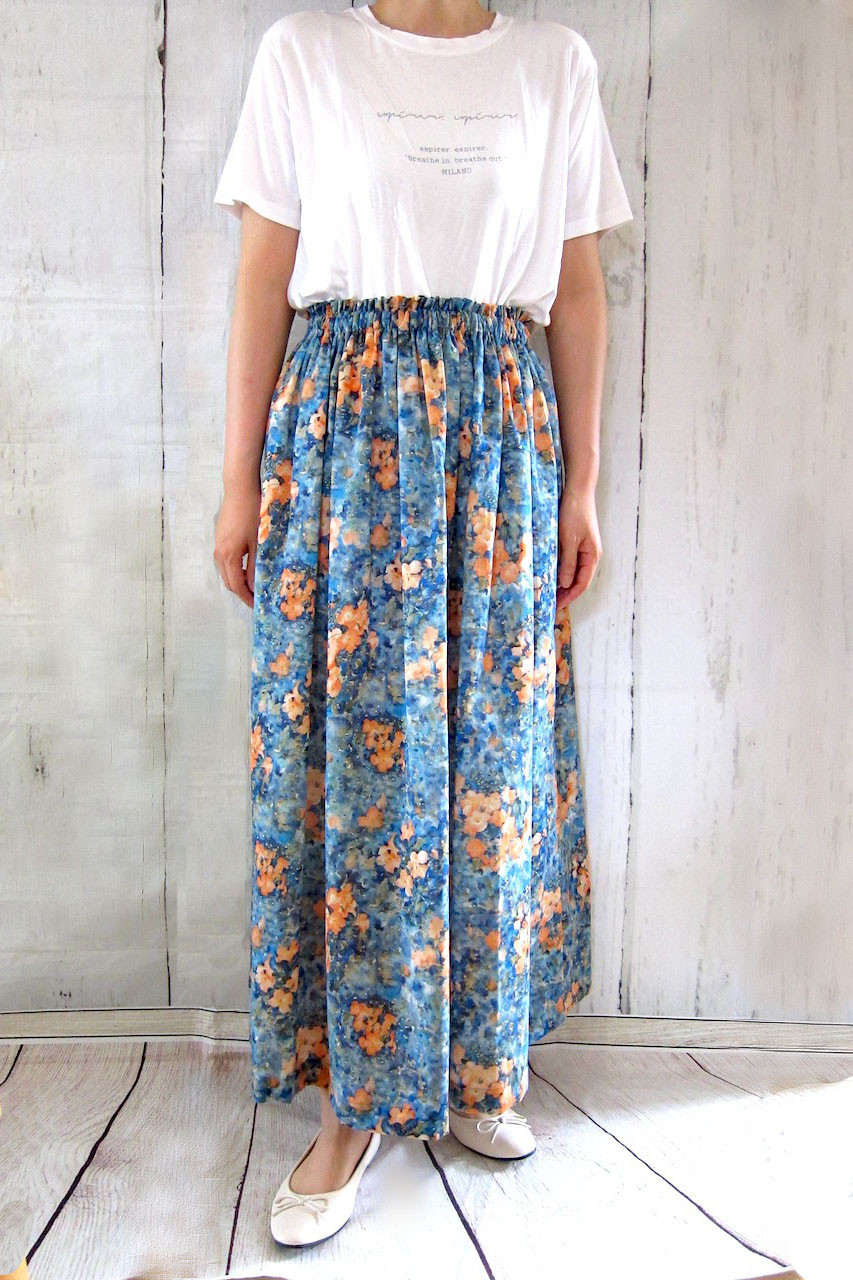 ノウゼンカズラのコットンリネンのロングスカート