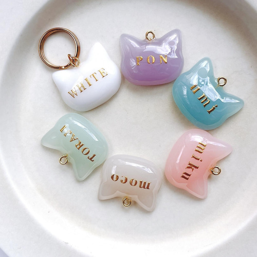 猫迷子札】名入れ♡猫型くすみカラー迷子札 猫ちゃんネームタグ 2.2