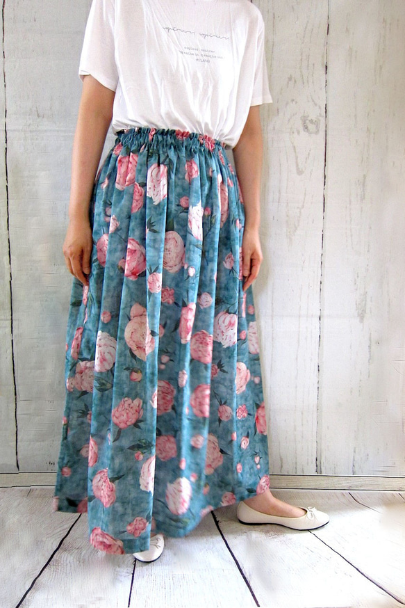 芍薬のコットンリネンのロングスカート 4枚目の画像