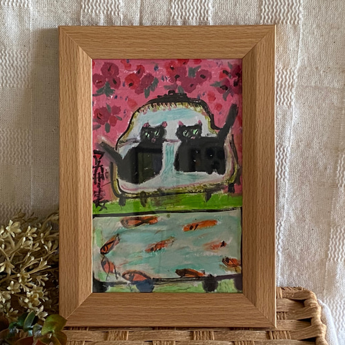 絵画。原画手描き【水槽の中のかわいい金魚とソファーでデートし