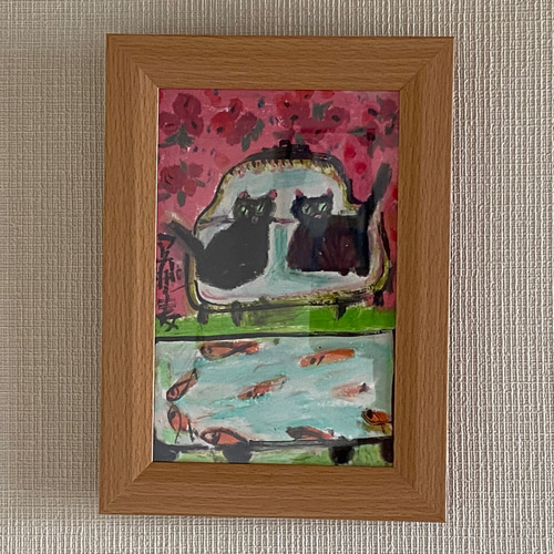 絵画。原画【二匹の猫が一緒にデートの道にきれいな星を探しに行きます】 絵画。原画【二匹の猫が一緒にデートの道にきれいな星を