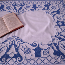 フランスの手仕事/フォークロアなお花の白抜き手刺繍 大判サイズのテーブルクロス　(ヴィンテージ シャビーシック） 7枚目の画像
