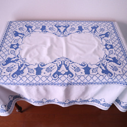 フランスの手仕事/フォークロアなお花の白抜き手刺繍 大判サイズのテーブルクロス　(ヴィンテージ シャビーシック） 3枚目の画像