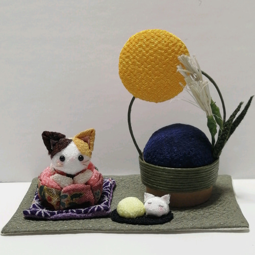 ちりめん歳時記 「お月見」 つまみ細工 三毛猫のお月見 その他