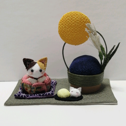 ちりめん細工「節分ねこちゃん3人」 その他置物 黒ごまきなこ