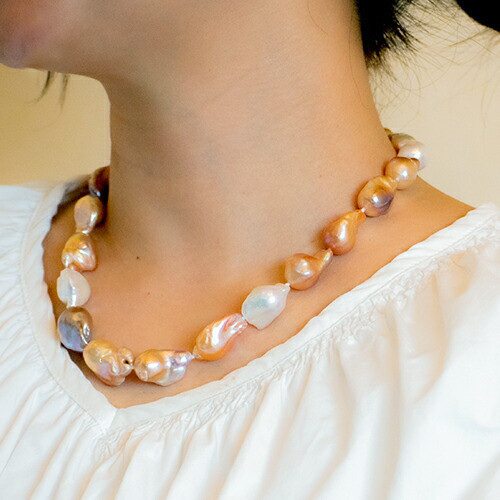 ナチュラル ネックレス 淡水真珠 メタリック バロックナチュラル淡水