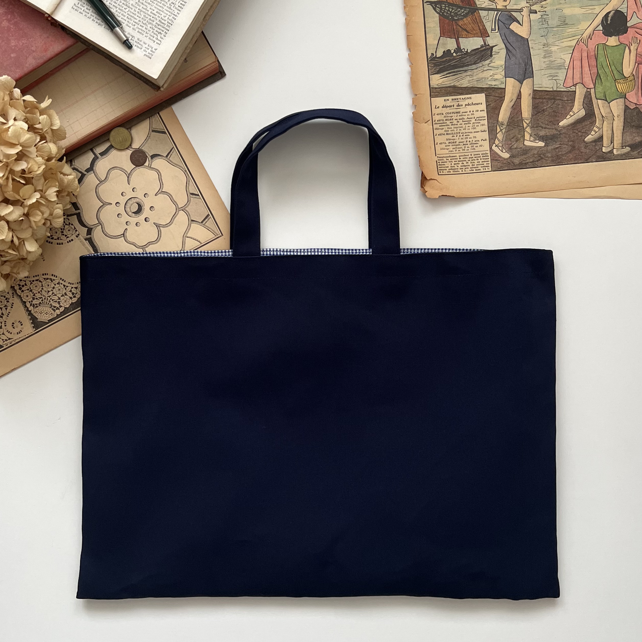 おけいこバッグ／ブルー・ギンガムチェック