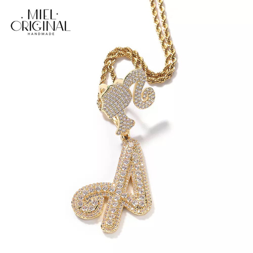 名入れ♡ガール キラキラ イニシャル ネックレス シルバー ロープ ハンドメイド 名入れ♡ガール キラキラ イニシャル ネックレス シルバー