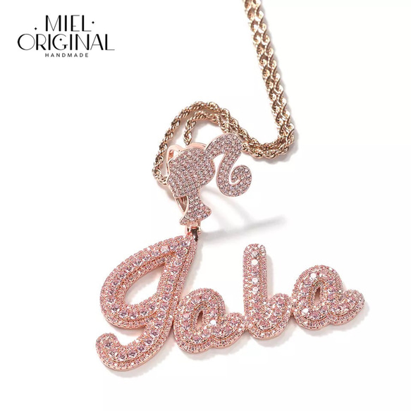 名入れ♡ガール キラキラ イニシャル ネックレス シルバー ロープ ハンドメイド 名入れ♡ガール キラキラ イニシャル ネックレス シルバー