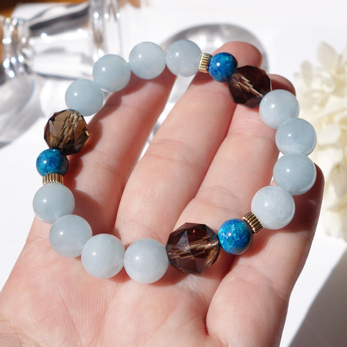 Grace Bracelet [ミルキーアクアマリン×スモーキークォーツ×クリソコラ 