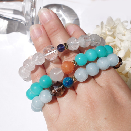 Grace Bracelet [ミルキーアクアマリン×スモーキークォーツ×クリソコラ 