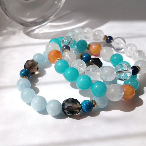 Grace Bracelet [ミルキーアクアマリン×スモーキークォーツ×クリソコラ 