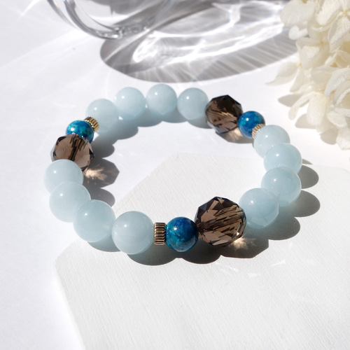 Grace Bracelet [ミルキーアクアマリン×スモーキークォーツ×クリソコラ 