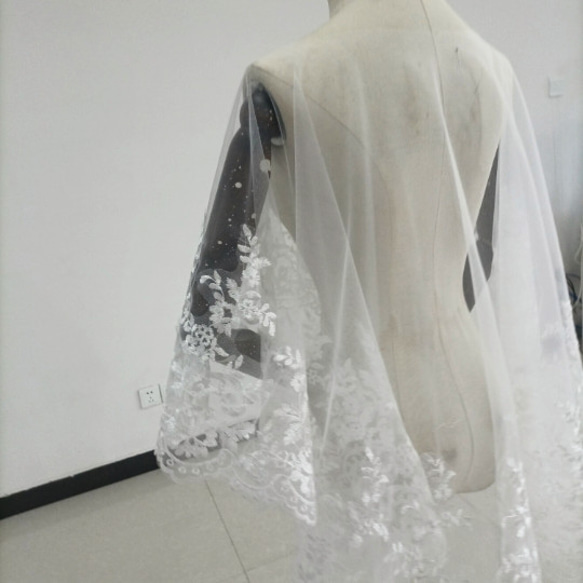 非常受歡迎的可愛優雅頂篷風格波列羅婚紗盛開透明花朵蕾絲 第2張的照片