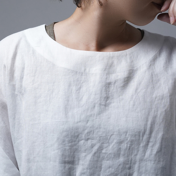 【wafu / リネントップス】風が通る ロールアップTシャツ / 白色 t041k-wht1 9枚目の画像