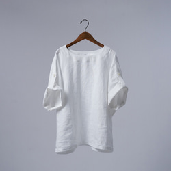 【wafu / リネントップス】風が通る ロールアップTシャツ / 白色 t041k-wht1 12枚目の画像