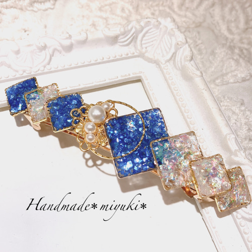 桜ピンク ラインストーン バレッタ バレッタ Handmade＊miyuki
